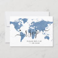 Thème Voyage Carte du monde bleu carte RSVP