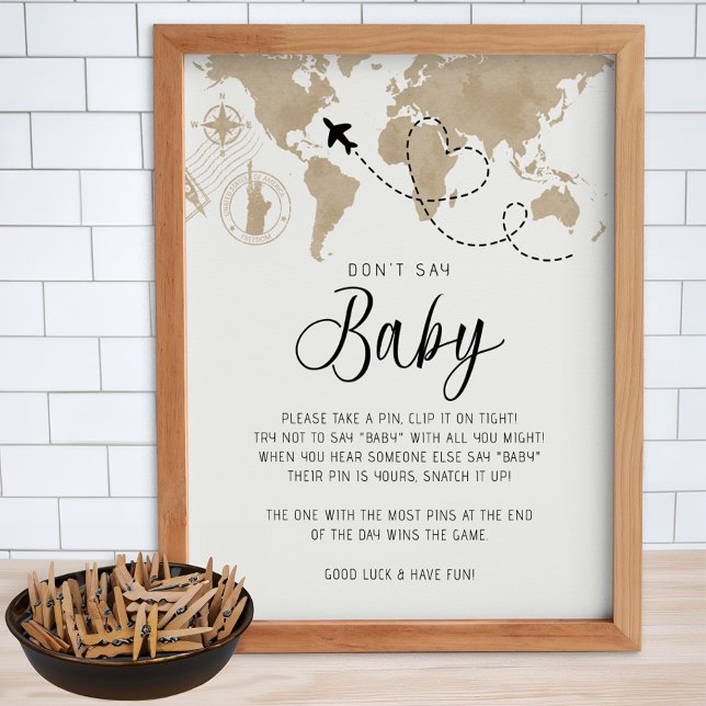 Thème Voyage Ne pas dire Baby Game Poster (Don't Say Baby - Baby Shower Game)