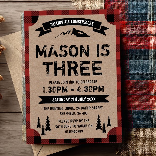 Themed Geburtstags-Party Einladung des Holzfällers (Calling all lumberjacks! 🌲 Celebrate Mason’s big day with this fun lumberjack-themed invite.)