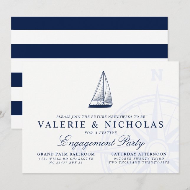 Themed Segelboot-Verlobungs-nautischParty Einladung (Vorne/Hinten)