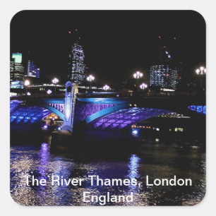 Themse at Night, London England Quadratischer Aufkleber