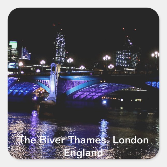 Themse at Night, London England Quadratischer Aufkleber (Vorderseite)