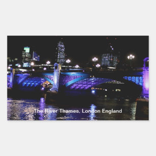 Themse at Night, London England Rechteckiger Aufkleber