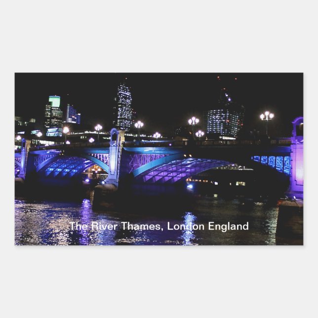 Themse at Night, London England Rechteckiger Aufkleber (Vorderseite)