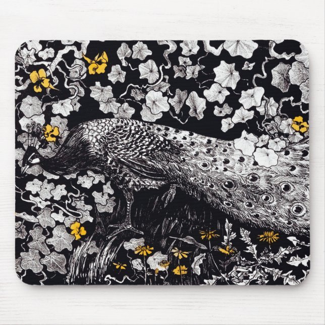 Theo Van Hoytema Retro Peacock Clip Art Black und Mousepad (Vorne)