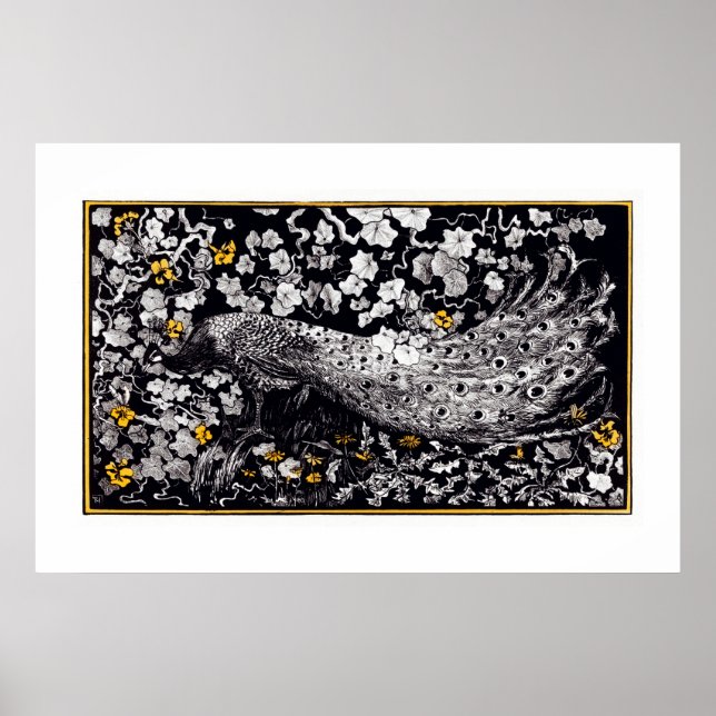 Theo Van Hoytema Retro Peacock Clip Art Black und Poster (Vorne)