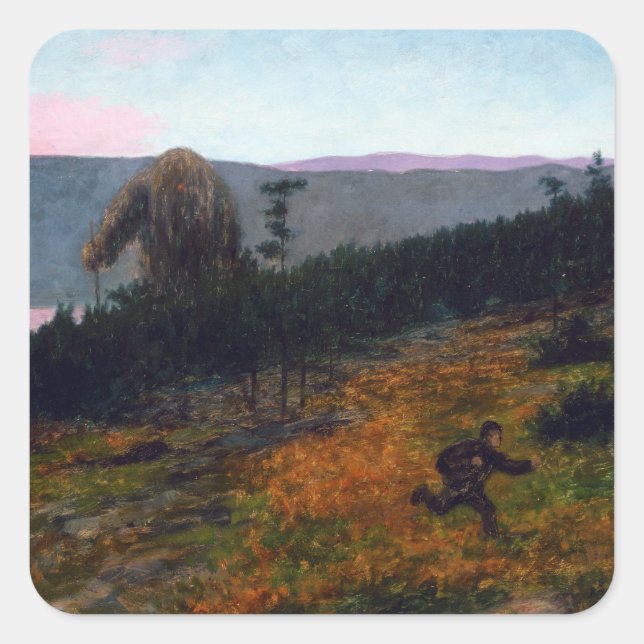 Theodor Kittelsen The Ash Lad and Troll Quadratischer Aufkleber (Vorderseite)