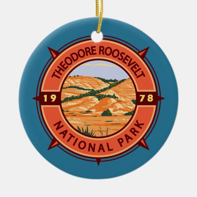 Theodore Roosevelt Nationalpark Retro Kompass Keramik Ornament (Vorne)