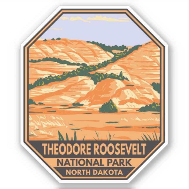 Theodore Roosevelt Nationalpark Vintag Aufkleber (Vorderseite)