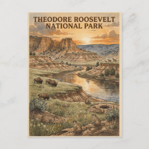 Theodore-Roosevelt-Nationalpark Vintage Reise Postkarte