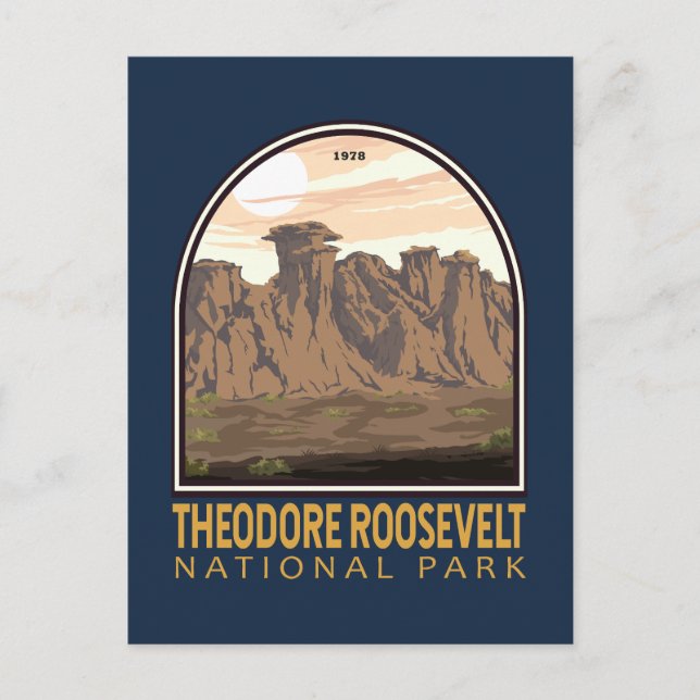 Theodore Roosevelt Nationalpark Vintages Emblem Postkarte (Vorderseite)