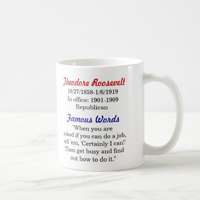 Theodore- Rooseveltzitat-Tasse Kaffeetasse (Rechts)