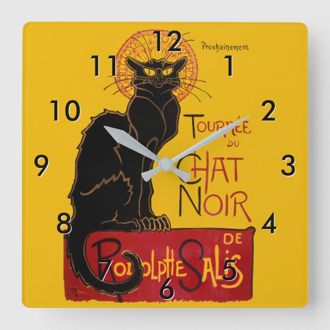 Theophile Steinlen - Le Chat Noir Vintag Quadratische Wanduhr (Vorderseite)