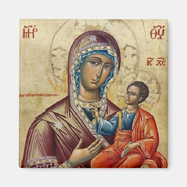 Theotokos (Jungfrau Mary) und Christ Child Icon Magnet (Vorne)