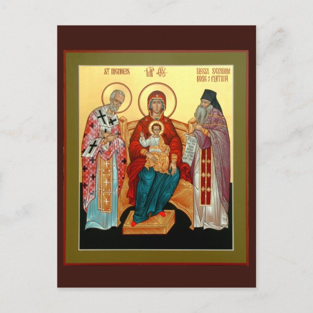 Theotokos mit St. Nikolaus und gesegnet Seraphim Postkarte (Vorderseite)