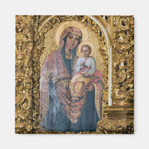 Theotokos und Christ Child in Verzierten Goldrahme Magnet