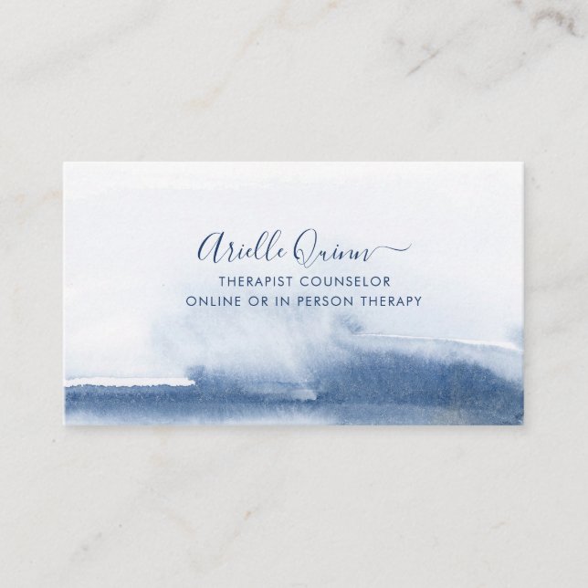 Therapeut Serene Indigo Watercolor Visitenkarte (Vorderseite)