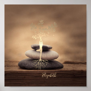 Therapeutische Zen-Steine, Goldene Baum-Silhouette Poster