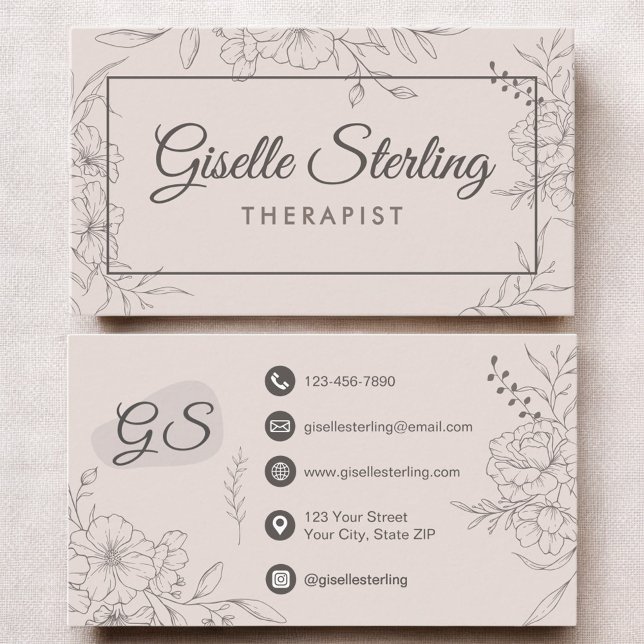 Therapist Floral Botanical Elegant Script Visitenkarte (Von Creator hochgeladen)