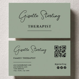 Therapist Psychologist Sage Green QR Code Visitenkarte