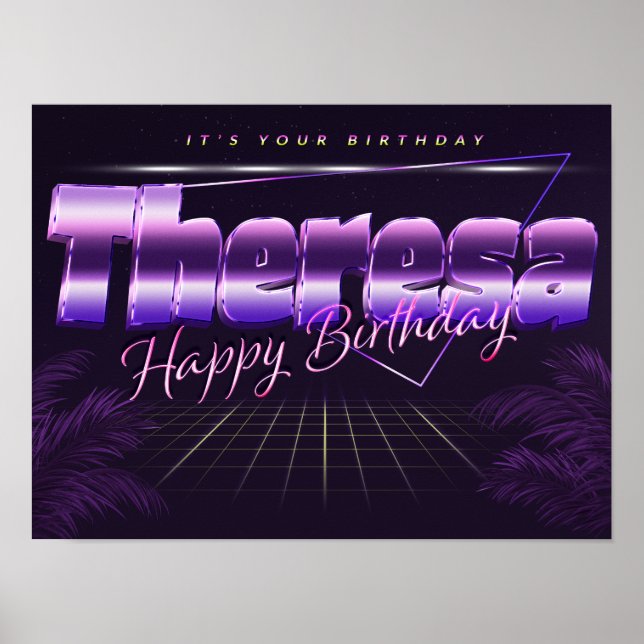 Theresa Vorname lila retro Geburtstag Poster (Vorne)
