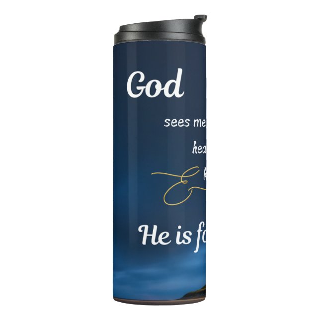 Thermal Tumbler - Blau - Gott sieht mich Thermosbecher (Nach links gedreht)