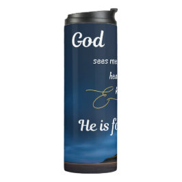 Thermal Tumbler - Blau - Gott sieht mich Thermosbecher