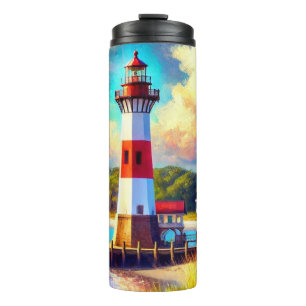 Thermal Tumbler, Nautic Coastal Lighthouse Thermosbecher