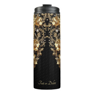 Thermobecher mit goldenem verziertem Blumendesign Thermosbecher