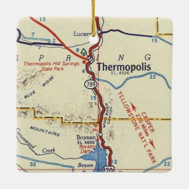 Thermopolis WY Vintag Map Keramikornament (Rückseite)