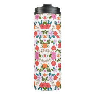Thermos à motif floral avec un couvercle noir