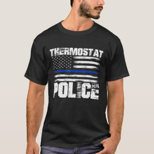 Thermostat Police Vater Fathers Day Blue Line USA  T-Shirt