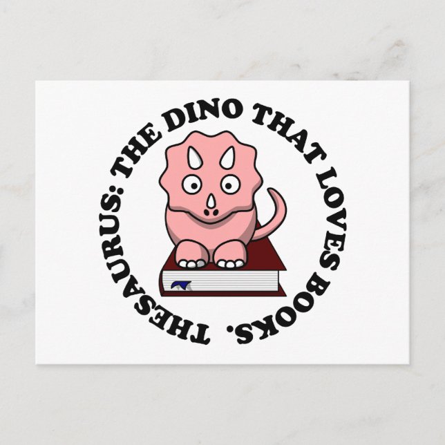 Thesaurus: Ein Dinosaurier, der Lieben Bücher lese Postkarte (Vorderseite)