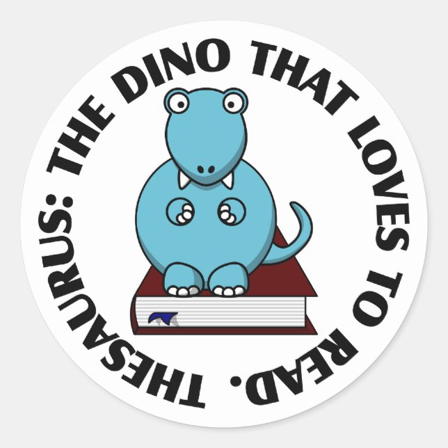 Thesaurus: Ein Dinosaurier, der Lieben hat, Bücher Runder Aufkleber (Vorderseite)