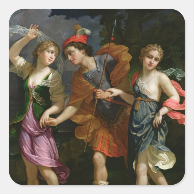 Theseus mit Ariadne und Phaedra Quadratischer Aufkleber (Vorderseite)
