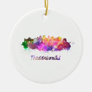 Thessaloniki skyline im Watercolor Keramikornament