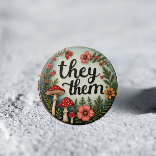 They/Them Cottagecore Pronomen LGBTQ Pin Button