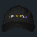 They Them Nonbinary Pride Bestickte Baseballkappe<br><div class="desc">They/Them written in yellow,  white,  and purple pride colors on a black hat for a non-binary person. The nonbinary flag colors and their pronouns.</div>