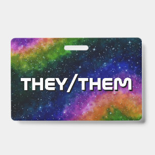 They/Them Regenbogen-Galaxie-Abzeichen Ausweis