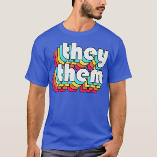 TheyThem Pronomen Retro-Stil Regenbogen-Design T-Shirt