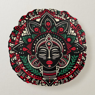 Theyyam Spirit Pillow – Vibrant Indian Folk Art Rundes Kissen