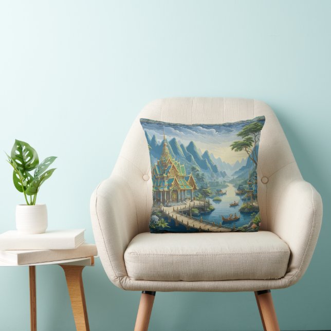 Thibaut Asian Landschaftlich Blue and Green Decora Kissen (Stuhl )
