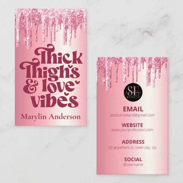THICK THIGHS & LIEBE VIBES VALENTINES GLITZER TROP VISITENKARTE (Vorne/Hinten)