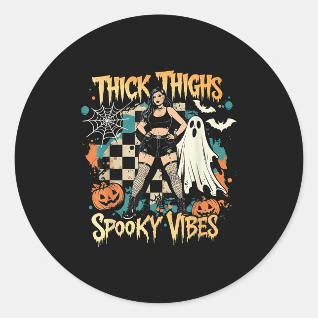 Thick Thighs Soky Vibes Funny Ghost Halloween Runder Aufkleber (Vorderseite)
