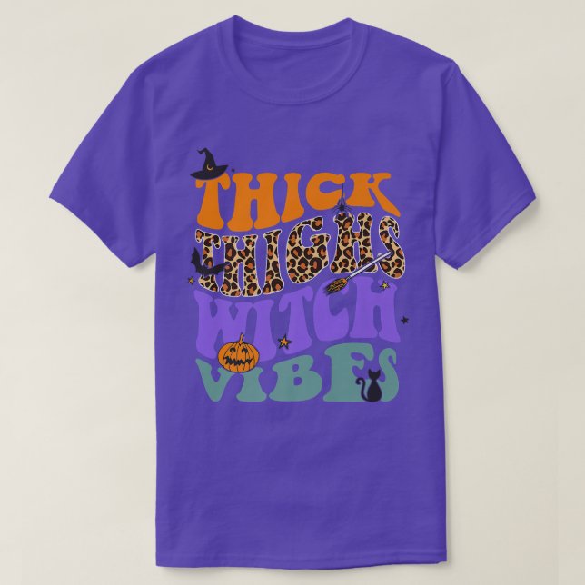 Thick Thighs Witch Vibes Leopard Pumpkin Witch Hat T-Shirt (Design vorne)