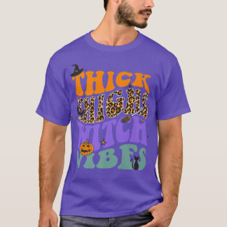 Thick Thighs Witch Vibes Leopard Pumpkin Witch Hat T-Shirt
