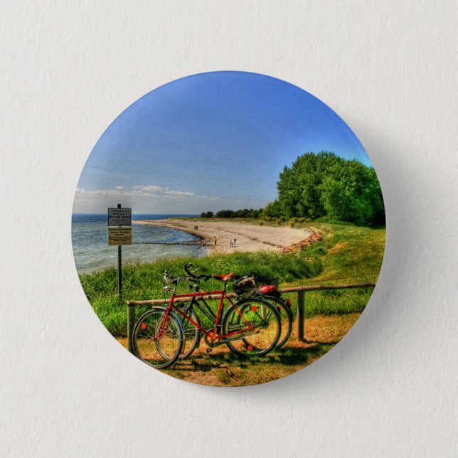 Thiessow Strand auf Ruegen Insel Button (Vorderseite)