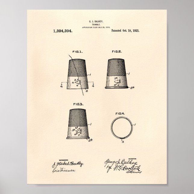 Thimble 1921 Patent Art Old Peper Poster (Vorne)