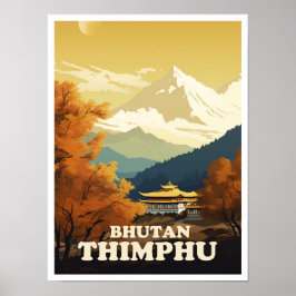 Thimphu Bhutan Art Vintage Reisevorführung Poster