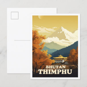 Thimphu Bhutan Kunst Vintage Reiseillustration Postkarte